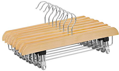 SONGMICS Rockbügel, 8er Set, Hosenbügel aus Massivholz, mit rutschfesten Clips, für Hosen, Shorts und Röcke, naturfarben CRW008-8