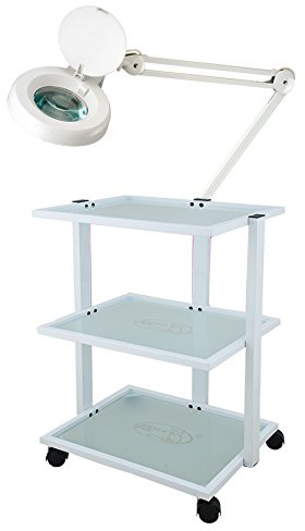 Quixx Arbeitswagen Beauty Kosmetikwagen Beistellwagen mit integrierter Lupenlampe, 5 D, Weiß, Aluminium, Metall, Kunststoff