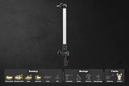 Fasten Geberstange für Heck oder Bug Montage Transducer für Echolot (300mm), Farbe:schwarz/alu-silber