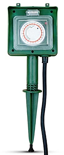 PerfectHD Gartensteckdose 2-fach - Außensteckdose mit Zeitschaltuhr - Mehrfachsteckdose - IP44 - mit Erdspieß - grün - 15 Varianten