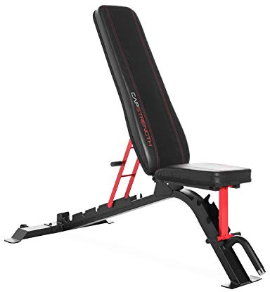 CAP Barbell Strength FID Workout Bench | Flat Incline Decline Positions, Black/Red