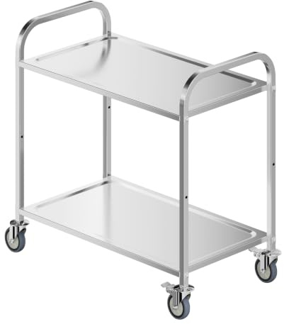 WilTec Chariot de Service – 940 x 560 x 940 mm – Acier affiné – 2 Étagères – Jusqu’à 150kg – Desserte Table servante Mobile avec Frein