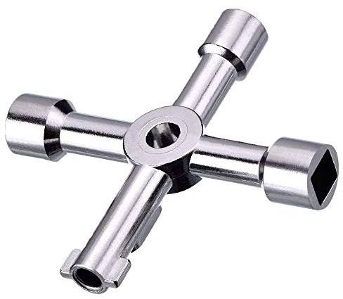 Voarge 4 Wege Multifunktionale Utilities Schlüssel multifunktionale Cross Key Schaltschrank Schlüssel Elektrolytische Oberfläche Zink Legierung Klempner Elektriker Werkzeuge Silber