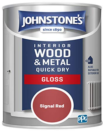 Johnstone's - Wood & Metal Paint - Gloss Finish - Signal Red - 750ml - Water Based - Non Drip & Quick Drying - Radiator Paint - Low Odour - Dry in 1-2 Hours - 8m2 Coverage per Litre