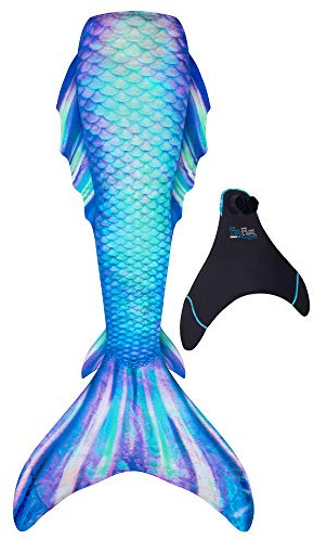 Fin Fun Atlantis with Included Monofin - Swimmable Mermaid Tail w/ 3D Side & Back Fins - Reinforced Water Game for Adults Made w/ Sun Resistant Material - (Pacific Pearl, Adult M)