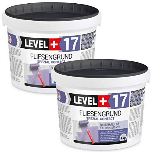 LEVEL PLUS 17 Fliesengrund 8 kg Fliese auf Fliese Spezial Haftgrund Fliesengrundierung Quarzgrund Contact Blau für Innen Außen, Haftvermittler Frostbeständig und wasserabweisend