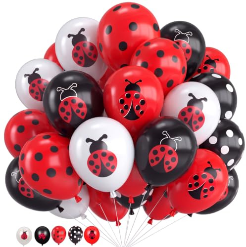 48 Stücke Marienkäfer Luftballons 12 Zoll Latex Ballons Schwarz Weiß Tupfen Luftballons Party Zubehör für Marienkäfer Geburtstag Party Jungen Mädchen Dschungel Thema Geburtstag Dekoration