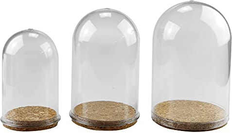 Netuno 3 x Acryl Glocke mit Korkboden 12 cm Transparent Kunststoffhaube Acrylkuppel Glasglocke DIY Abdeckhaube Dekoration Kinder Basteln
