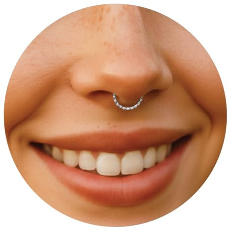 Fake Septum Piercing – Dünner 20G Clip-On Faux Septum Ring 8mm aus Sterling Silber – Septum Fake Schmuck – Kein Piercing nötig – Falscher Nasenring für Damen