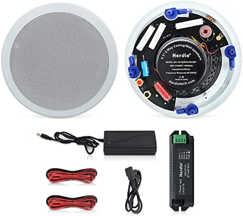 Herdio 6,5 Zoll BluetoothDeckenlautsprecher, 160 Watt Kompatibel Einbaulautsprecher, Bündige Montage Sound, für Zuhause Badezimmer Küche Büro mit Full Range Sound