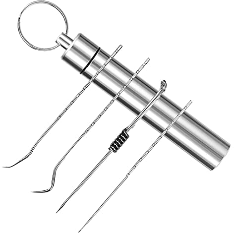 Polly Online 1 Set Titanium Toothpicks with Toothpick Holder Reusable Floss Tooth Picks Set Outdoor Picnic and Camping ToothPicks