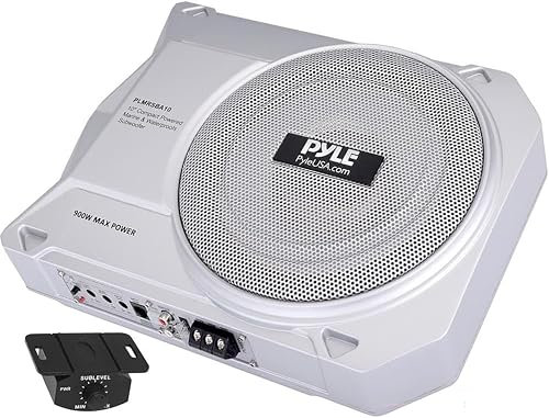 Pyle 25cm Car Subwoofer, Underseat Slim Amplified Sub Woofer System, 900W Powered Car Audio Speaker, Enclosed Active Marine Under Seat Audio Sub Bass Box, w/Built in Amp Low and High Level Inputs