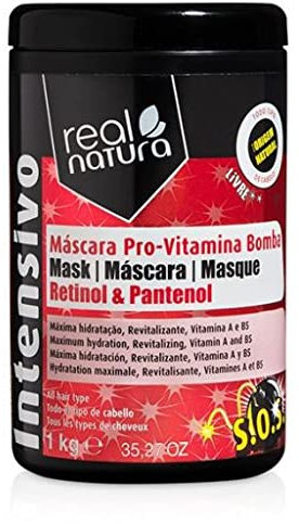Real Natura - Mascarilla Capilar sin Sal Bomba Vitamina - Hidrata Intensamente - Con Vitamina A y B5 - Para Cabello Opaco y Desvitalizado - 1 kg