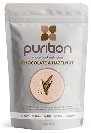 Purition Chocolate & Hazelnut – High Protein Wholefood Shake | 500g Natural Meal Replacement with Whey Protein for Keto Diet, Weight Loss & Healthy Breakfasts | 12 Servings