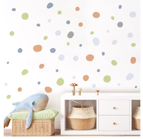 DekoKinderzimmer Wandsticker Tupfen 92 Stück Kinderzimmer Dots blau grün orange Wandtattoo Babyzimmer Klebepunkte Kreise Wandaufkleber selbstklebend DK1021-2