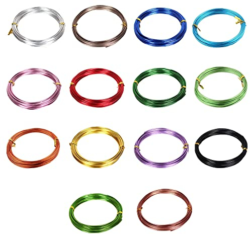 Sixfolo 5m x14 Rollen Basteldraht Schmuckdraht,1mm Flexibler Aluminiumdraht Bunt Biegsamer Aludraht zum Basteln Flacher Basteldraht für DIY Schmuckherstellung und Kunsthandwerk…