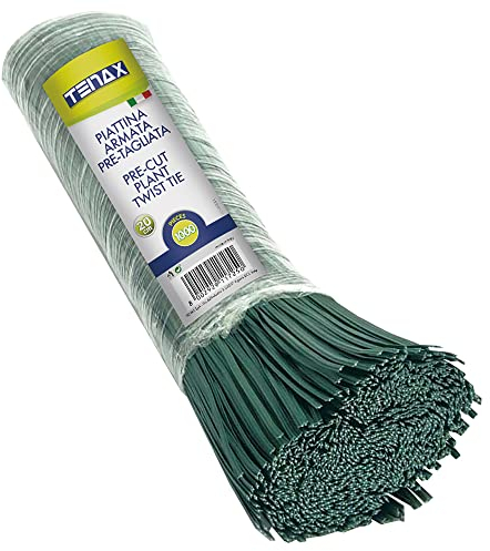 TENAX Piattina in PVC Lunghezza 20 cm Colore Verde, Confezione da 1000 Pezzi, Fascetta in Filo di Acciaio ricoperto di PVC per Legatura Piante e Fiori, Chiusura Sacchetti e Confezioni