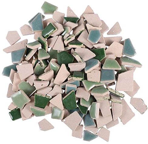 Housoutil Mosaiksteine ​​​​zum Basteln, Unregelmäßige Glasierte Mosaiksteine, 200G Grün DIY Keramik Mosaik Zum Dekorieren Von Wänden Böden Möbeln