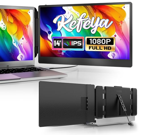 KEFEYA Portable Monitor, 14'' Laptop Bildschirm Erweiterung FHD IPS HDR 1080p Monitor mit Lautsprecher, für PC Windows MAC Android Chrome Linux PS5 Switch Xbox