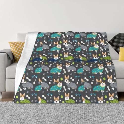 WURTON Tragende Kleidung, Corgi-Hunde-Druck, Anti-Pilling-Flanell, Überwurf, Decke, leichte Dekoration für Bett, Couch, Sofa, 101,6 x 76,2 cm