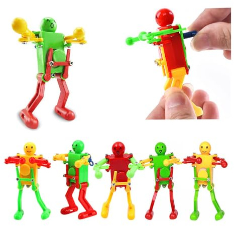 MQIONGJOOY 12 Pcs Funny Spring Wind-up Dancing Robot Toy for Kids, Clockwork Waving Robot Playset for Kids Role Playing, Figurine for Easter Egg, Christmas, Party Favor Gift