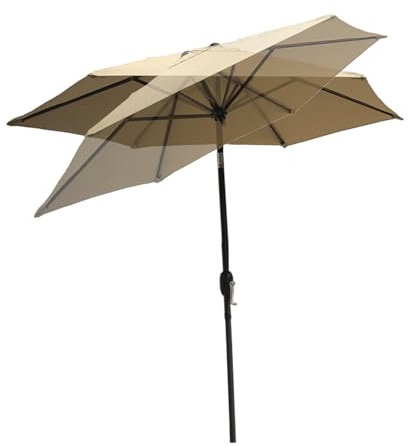 Sombrilla de Exterior con Botón de Inclinación y Manivela, Parasol de Mercado 200cm con 8 Varillas Resistentes, Sombrilla para Jardín/Playa/Césped/Cubierta/Patio Trasero/Piscina