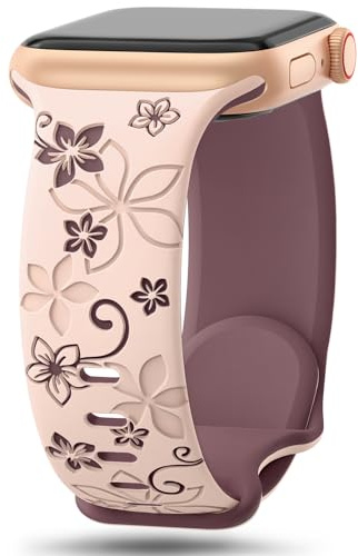 Floral Engraved Silicone Strap Compatible with Apple Watch Straps for Women | Cute Flower Band, Soft Sport Strap 38mm 40mm 41mm 42mm 44mm 45mm 46mm 49mm for iWatch Series 11 10 9 8 7 6 5 4 3 2 1 SE Ultra