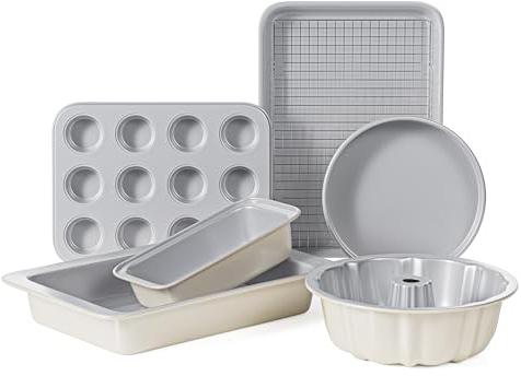 RIOVARM Keramik Antihaft Backformen Set 7 PCS-Backformen-Sets Backbleche für Backofen Backen Set Backblech Kuchenform Laib Pfanne Brotbackform Muffinform Cupcake-Blech Bratpfanne Bäckereibedarf