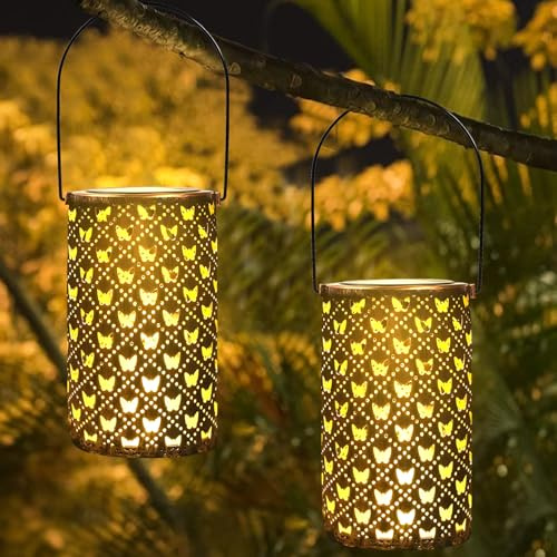 Solarlaternen für Außen Gartendeko Led Leuchten,Solar Lampions Außen Wetterfest Wasserdicht Schmetterling Hängende Solar Laternen Lichter,Solarlampen für Außen Tisch Balkon Deko (Schmetterling, 2)