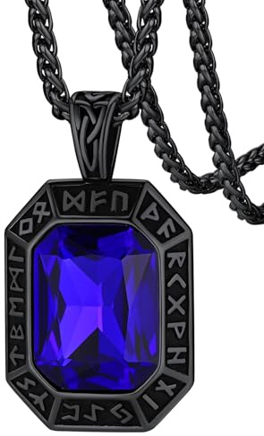 FaithHeart Onyx Schmuck für Damen Herren, Edelstahl Wikinger Rune Halskette mit Onyx Stein，Schutz Amulett für Mama Papa Geliebte
