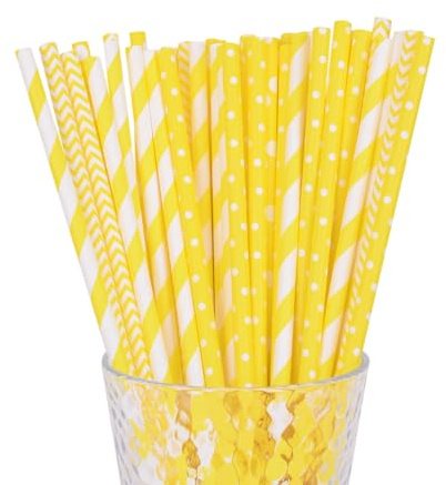 FSSTUD 100 Pcs Yellow Paper Drinking Straws Wedding Party Juice Straws Biodegradable Smoothies Straws Bridal Shower Decor Straws Lemonade Party Straws