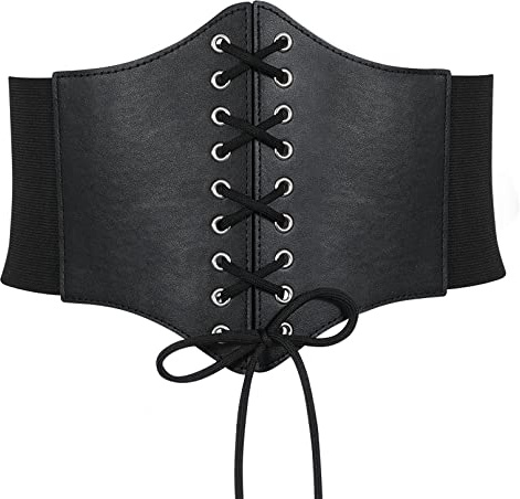 VONMELLI Corsetto Donna Pizzo in Vita Cintura Elastica Donna con Fascia Larga Retrò Legata Corsetto Moda Ampia Legato Cintura Vespa per Abbigliamento Costume di Halloween Nero XXS
