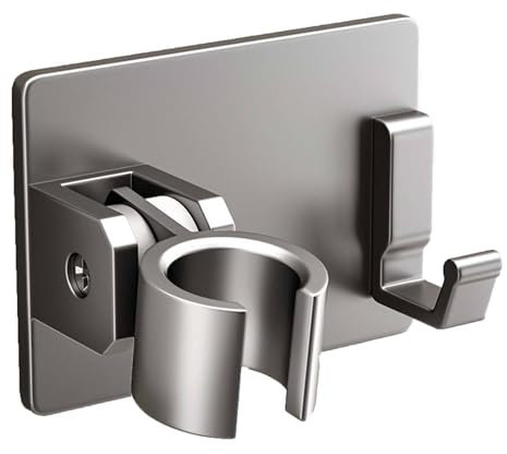 SHUGUANG Supporto Doccia Appiccicoso Supporto Soffione Doccia Alluminio Spaziale Porta Soffione Doccia Regolazione Dell'angolo di 120° Porta Doccino Grigio Pistola Supporto per Doccia con Gancio