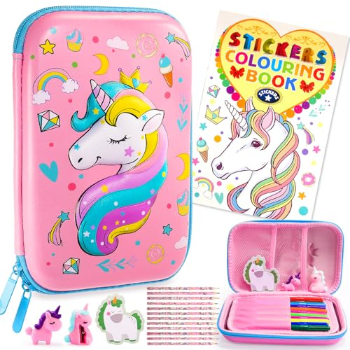 Dromlag Geschenk Mädchen 3 4 5 6-10 Jahre, Federmäppchen Mädchen Einhorn Geschenke für Mädchen Malkoffer Kinder Etui Geburtstagsgeschenk Weihnachts Geschenke