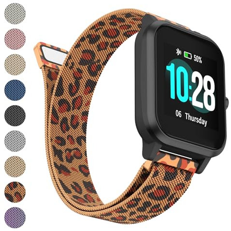 Metal Straps Compatible with Veryfitpro ID205L,19mm Metal Strap for Yamay fitness,GRV,Willful,Popglory,Blackview,UMIDIGI,ID205S ID205G ID215G ID216 SW020 SW023 WF021 WF025 Uwatch3 (Leopard)