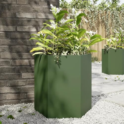 ShGaxin Pflanzkübel Olivgrün Sechseckig 46x40x45 Stahl, Blumentopf Gross, Blumenkasten Balkon, übertopf, Pflanzkasten, Flowerpot, Kräuterbeet Für Die Küche, Vertikalbeet - 851114