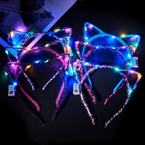 6 Pcs Katzenohren Haarreif LED,Leuchtender Haarreif,Kopfschmuck Leuchtend,Leuchtkranz Haare,Blumenkranz Haare,Lichterkette Haare Schlager,Blumenkranz Haare LED
