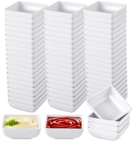 Homaisson 50 Pcs Melamine Dipping Bowls, White Sauce Cups - Mini Serving Dishes for Sushi & Condiments, Portable Catering Set for Party and Picnic Events
