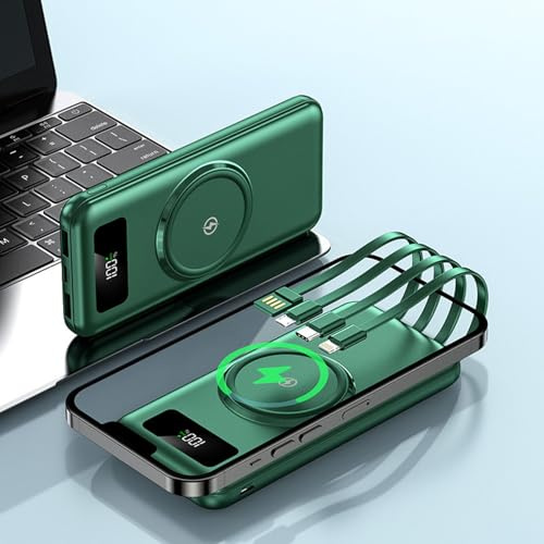 Power Bank 30000mah, Power Bank De Carga Rápida, Energía Móvil De Cuatro Líneas, 30000mah Energía Magnética, Carga Rápida, Cargador Portátil (Verde)
