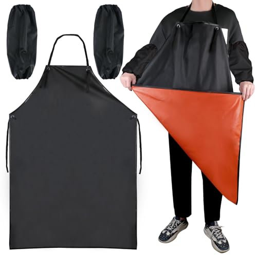 elthmpr Grembiule da uomo – Grembiule da macellaio impermeabile per uomini con 2 maniche, grembiule in pelle artificiale, grembiule nero per lavastoviglie, grembiule ad alte prestazioni per chef