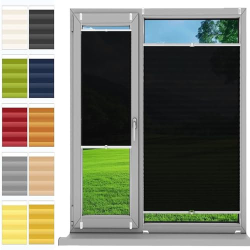 Plisseerollo Faltrollo Plissee Ohne Bohren 38 x 40 cm, Blickdicht Sichtschutz Sonnenschutz, Klemmen Plissees Sichtschutz Fenster, Fenster Plissee Ohne Bohren, für Fenster & Tür, Schwarz