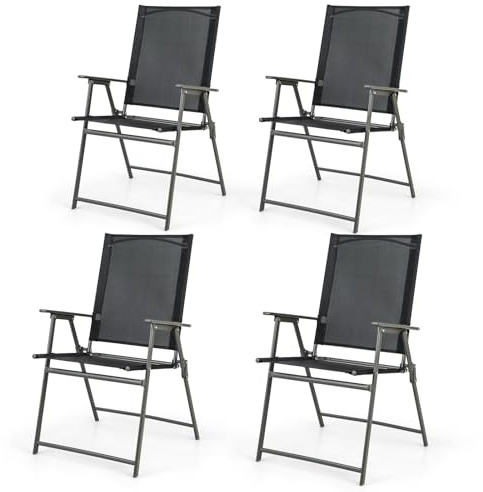 KOMFOTTEU Trädgårdsstolar, fällbara stolar bärbara med armstöd, balkongstolar med ergonomiskt ryggstöd, campingstolar upp till 150 kg, utomhusstolar, väderbeständiga för trädgård, balkong (4 stycken,