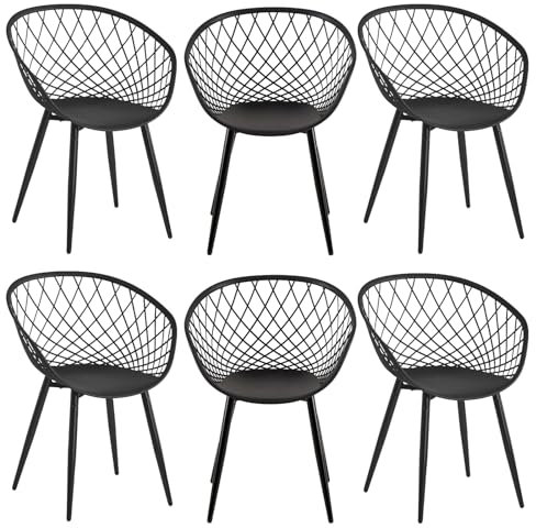 GOKHOMX Gartenstühle 6er Set, Gartensessel Terrassenstühle Balkonstühle mit Armlehnen Outdoor Sessel Kunststoffstühle mit Rückenlehne und Metallbeinen Terrassenmöbel Balkonmöbel Set