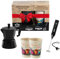 STONELINE Cafetera Italiana Inducción 4 Tazas 170 ml, Cafetera Espresso Moka de Aluminio Fundido, para Todo Tipo de Cocinas incluida Inducción, Juego Café Exprés con Vasos y Espumador, Negro