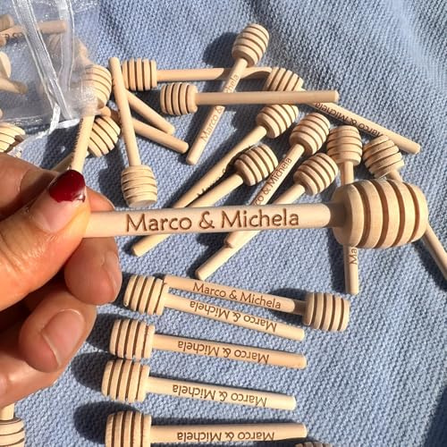 MEIEG 10 Stück Honiglöffel, Personalisierter Mini-Honigstab, Honigrührstab Aus Holz Mit Langem Griff for Hochzeitsparty-Geschenk