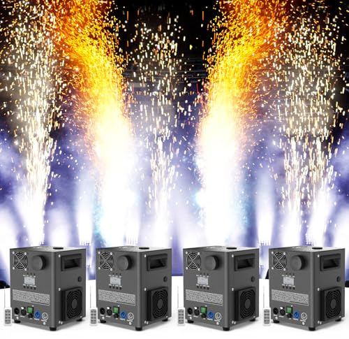 4 Pièces FODEXAZY 1000W Machines Pyrotechniques Electronique Noire, Machine à Etincelles Froides pour la Scène avec d-mx512(3CH) & Télécommande Sans Fil pour Mariage Fête Concert Noël Halloween