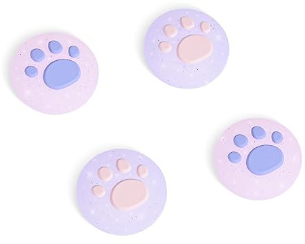 DLseego Capuchons de Poignée de Pouce pour Switch 2,Cat Paw 4 PCS Cover pour Joystick, Kawaii Mignon Silicone Antidérapant Analogique Capuchons de Joystick pour Switch 2/PS4/PS5/for Xbox,Rose+Violet