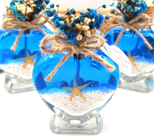 bomboniere matrimonio, bottigliette vetro Candele in un barattolo di profumate battesimo,vasetti vetro anni ragazzo, comunione, cresima,piccolo regalo (gel blu sabbia bianca, set da 100)