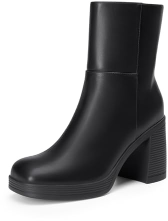 DREAM PAIRS Women's Platform Gogo Ankle Boots Chunky High Heels Square Toe Comfort Party Dress Side Zipper Booties Shoes for Women,Size 8.5,Black,SDAB25001W