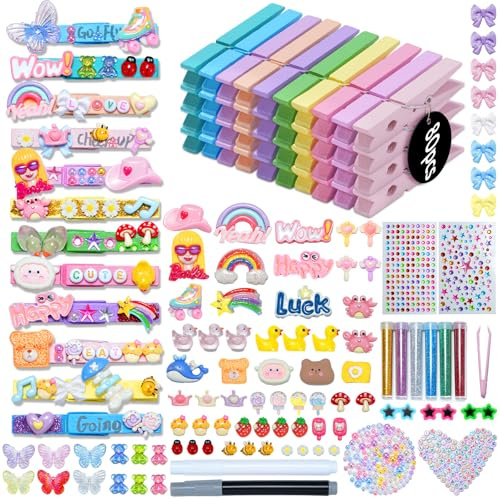 Sopito 80pcs Cheer Pins Spirit Clips, DIY Volleyball Clips with Multiple Charms, Wooden Clothes Pins Craft Set for Backpacks Decorations, Cheerleaders, Team Gift (2.9 Inch, Macaron Colors)